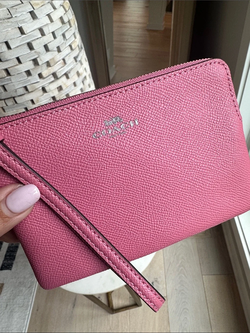 Coach Pink Leather Zip Wristlet Clutch
